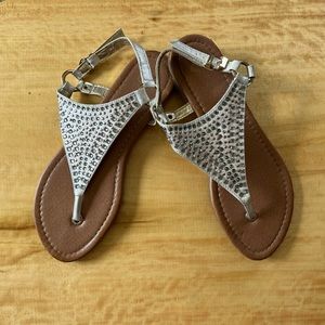 Womens White Rhinestone and Gold Adjustable Sandal